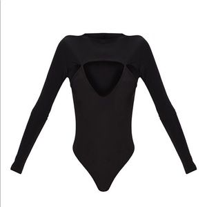 Black Slinky Cut Out Long Sleeve Bodysuit